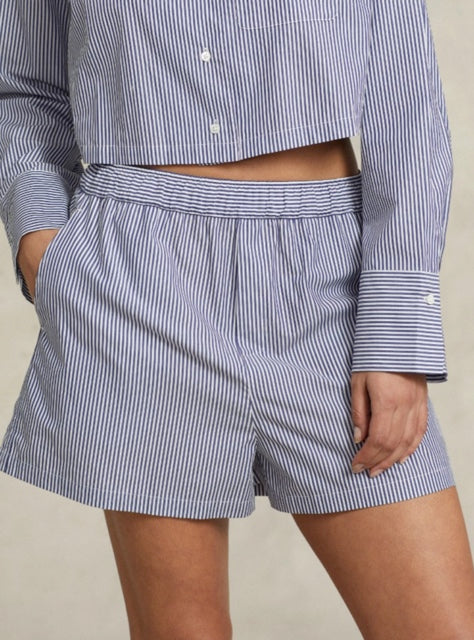 Polo Ralph Lauren | Crop Top & Boxer Poplin Pyjama Set | Navy Stripe