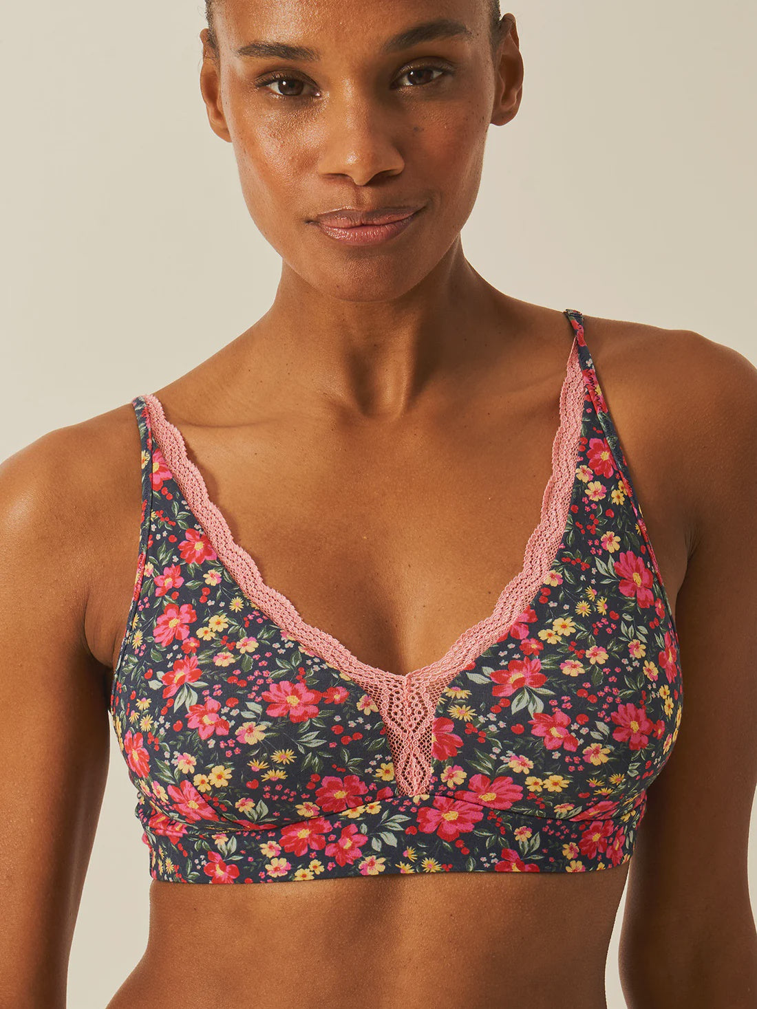 Stripe & Stare | Lace Plunge Bralette | Cherry Bloom