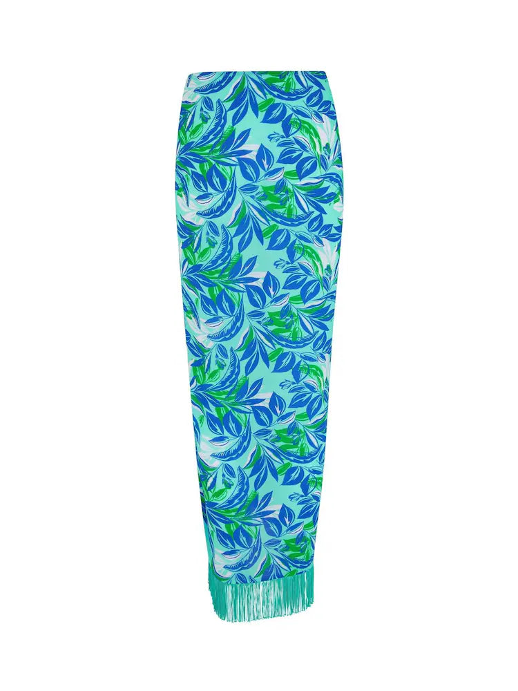Pour Moi | Fringe Trim Crinkle Multiway Sarong | Aqua Palm