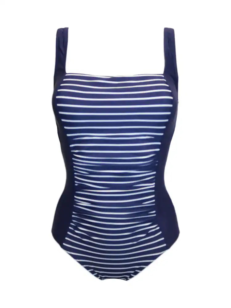 Pour Moi | Santa Barbara Tummy Control Swimsuit | Navy Stripe
