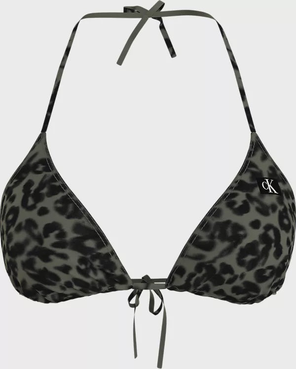 Calvin Klein | CK Monogram Triangle Bikini Top | Leopard Olive
