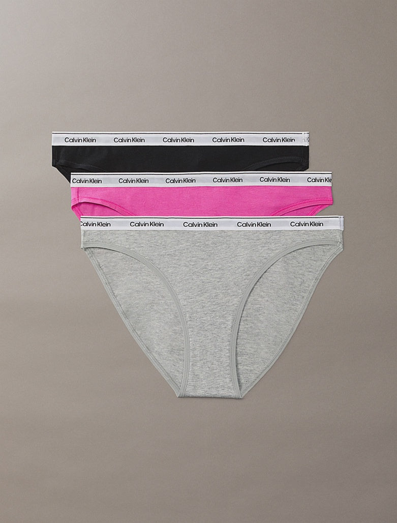 Calvin Klein | Icon Logo 3 Pack Bikini Briefs | Black/ Grey/ Orchid