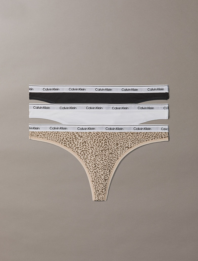 Calvin Klein | Icon Logo 3 Pack Thongs | Black/ Classic White/ Animal Mirror