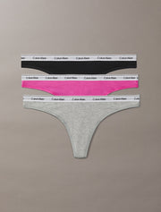 Calvin Klein | Icon Logo 3 Pack Dipped Thongs | Black/ Grey/ Orchid