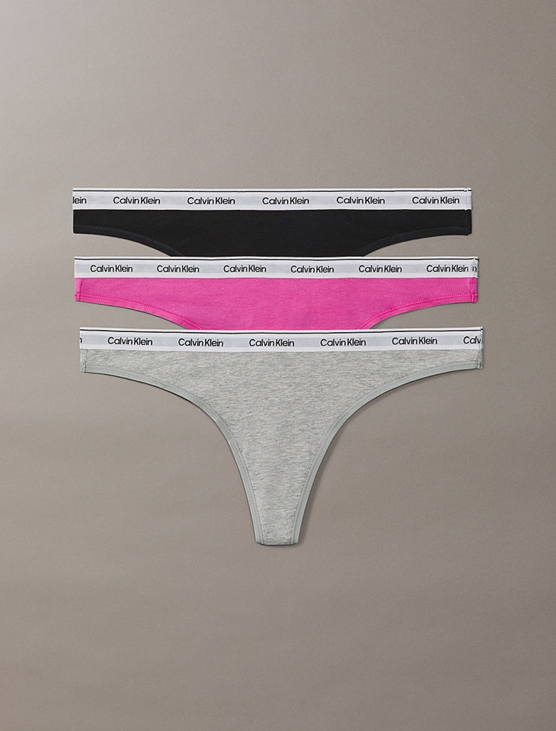 Calvin Klein | Icon Logo 3 Pack Dipped Thongs | Black/ Grey/ Orchid
