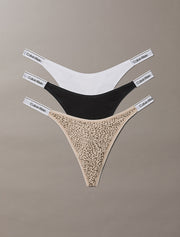 Calvin Klein | Icon Logo 3 Pack Dipped Thongs | Black/ White/ Animal Mirror