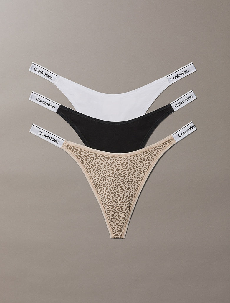 Calvin Klein | Icon Logo 3 Pack Dipped Thongs | Black/ White/ Animal Mirror