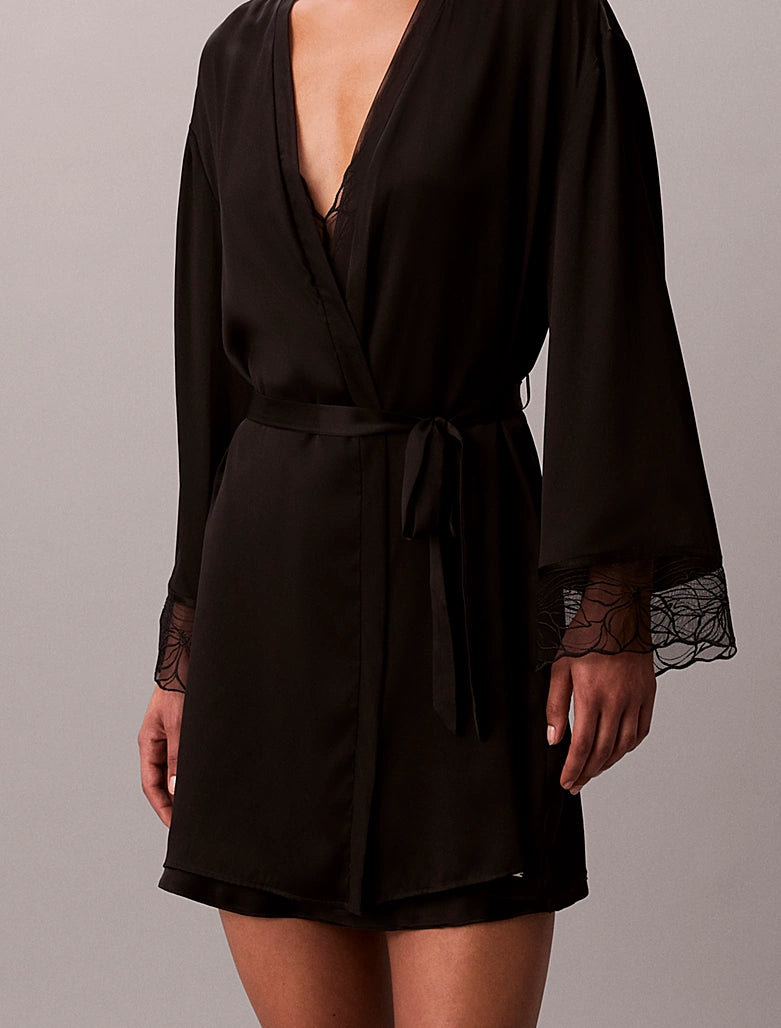 Calvin Klein | CK Black Satin Silk Bathrobe | Black