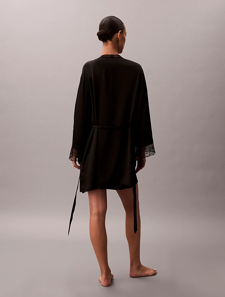 Calvin Klein | CK Black Satin Silk Bathrobe | Black