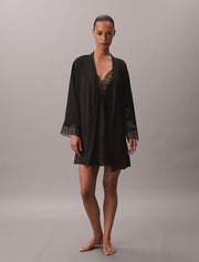 Calvin Klein | CK Black Satin Silk Bathrobe | Black