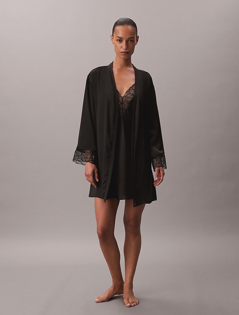 Calvin Klein | CK Black Satin Silk Bathrobe | Black