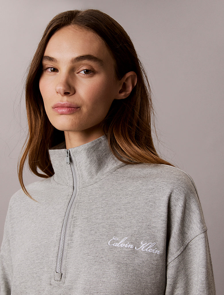 Calvin Klein | Heavy Jersey 1/4 Zip Top-Graphi | Grey Heather