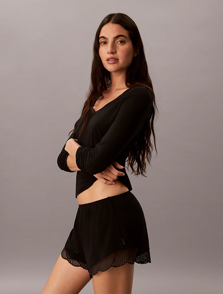 Calvin Klein | Modal Rib With Lace LS Top | Black