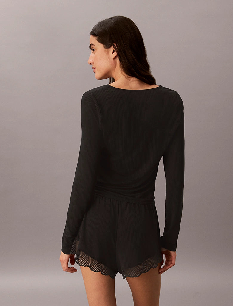 Calvin Klein | Modal Rib With Lace LS Top | Black