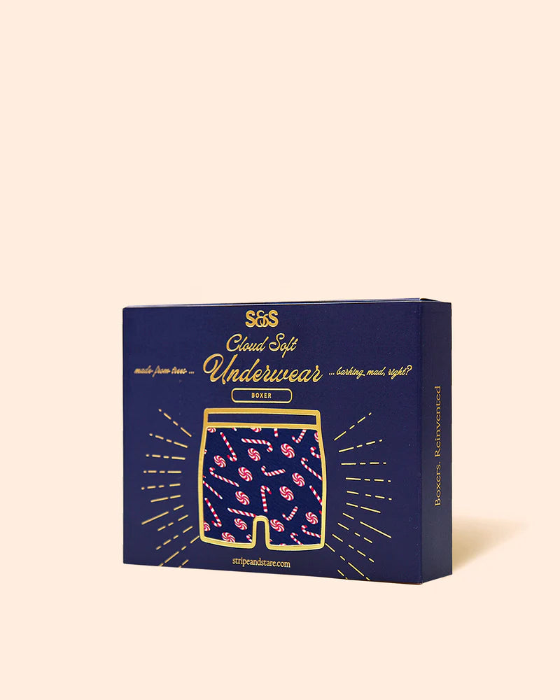 Stripe & Stare | Men's Boxer | Navy Candy Cane Swirl