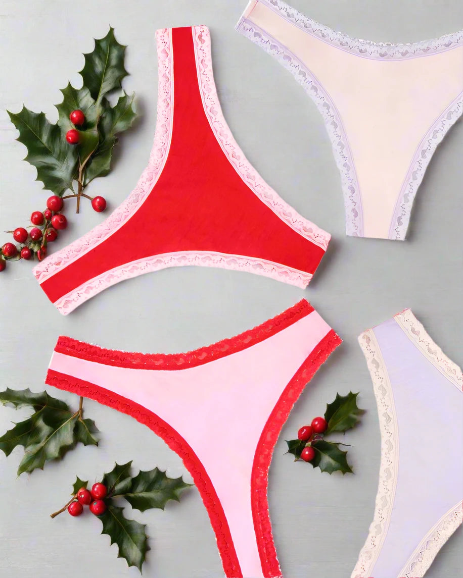 Stripe & Stare | Thong Four Pack | Pink & Red