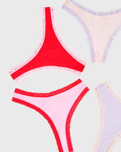 Load image into Gallery viewer, Stripe &amp; Stare | Thong Four Pack | Pink &amp; Red
