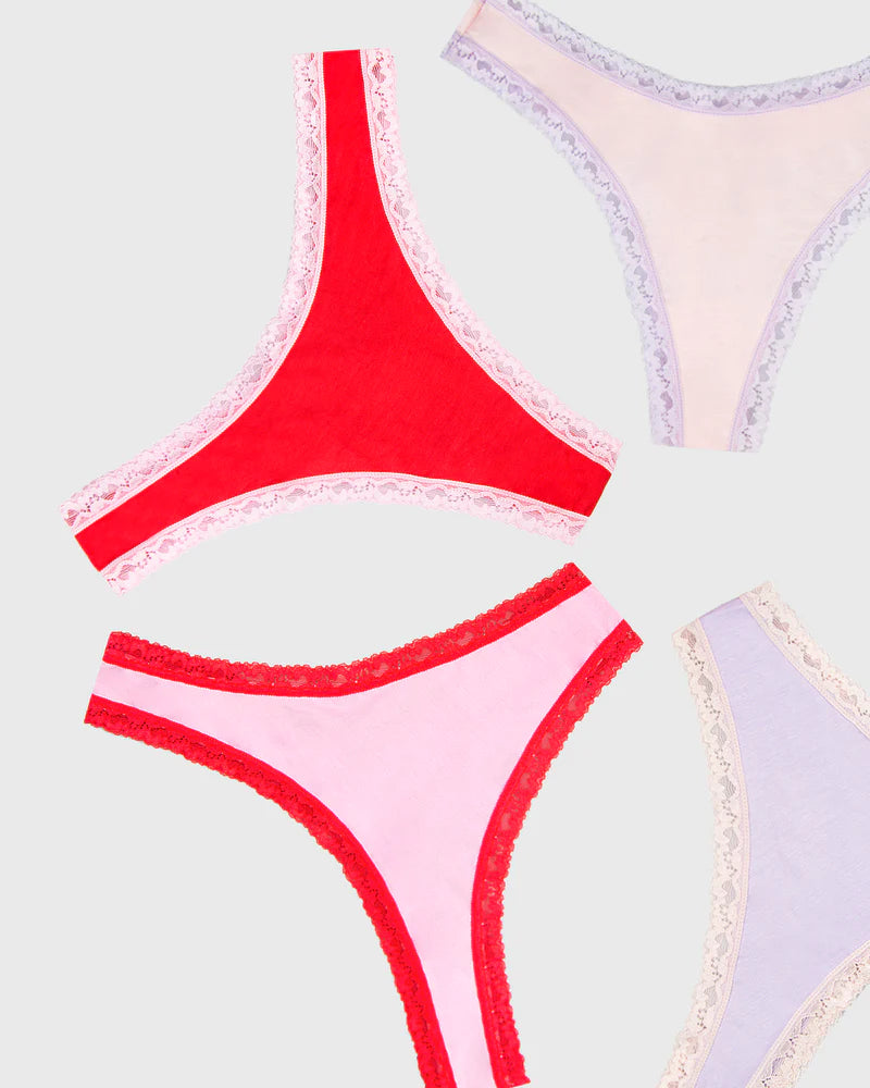 Stripe & Stare | Thong Four Pack | Pink & Red