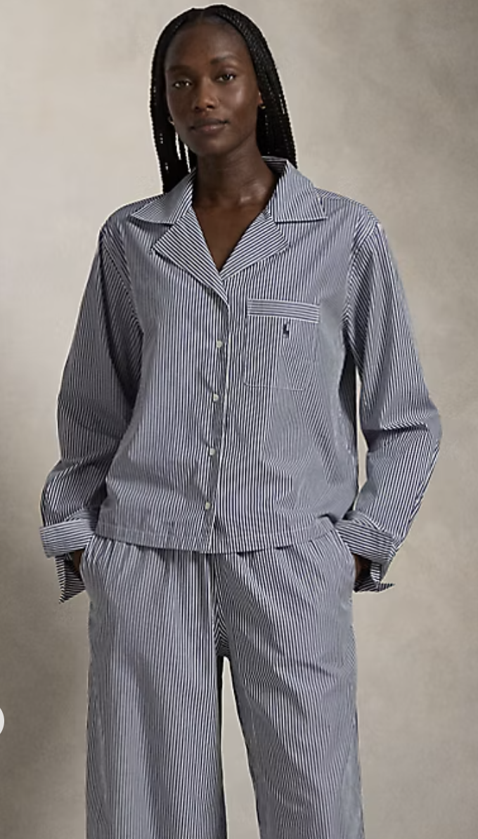 Polo Ralph Lauren | Long-Sleeve Poplin Pyjama Set | Pearl Stripes