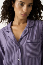 Stripe & Stare | Soft Brushed Woven Pyjama Top | Night Fog