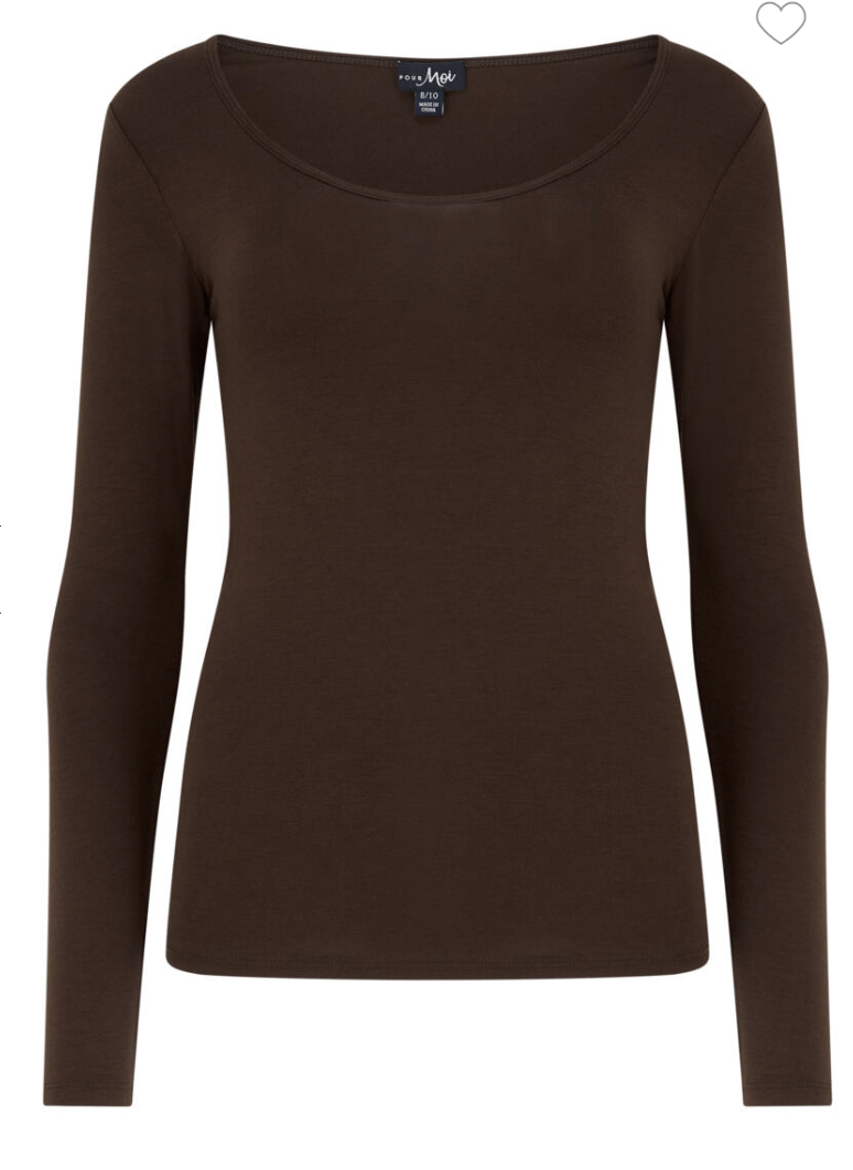 Pour Moi|Second Skin Thermal Long Sleeve Top|Chocolate