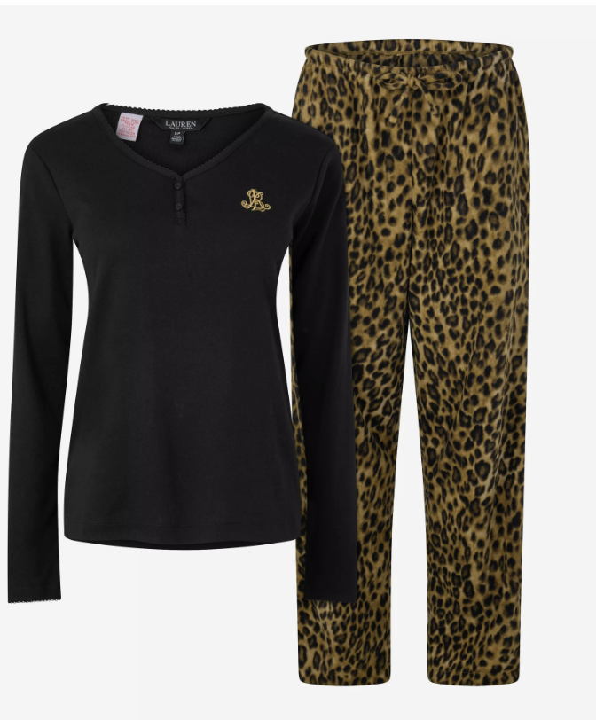 Ralph Lauren | Knit and Fleece Pyjama Set | Leopard Print
