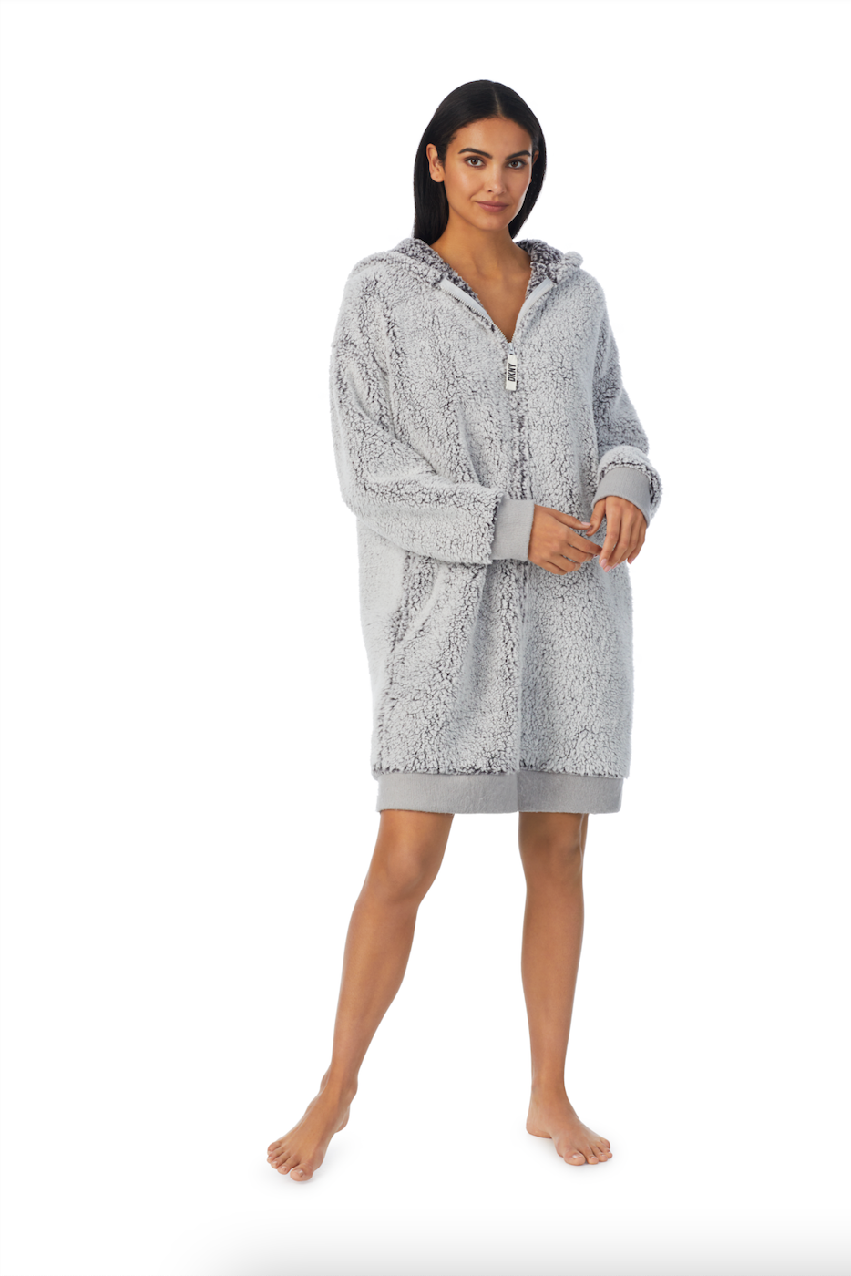 DKNY Hooded Zip Robe Grey Prettylovelylingerie