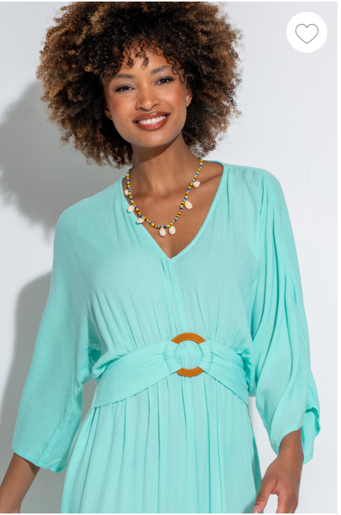 Pour Moi | Crinkle O Ring Midi Beach Kaftan | Aqua
