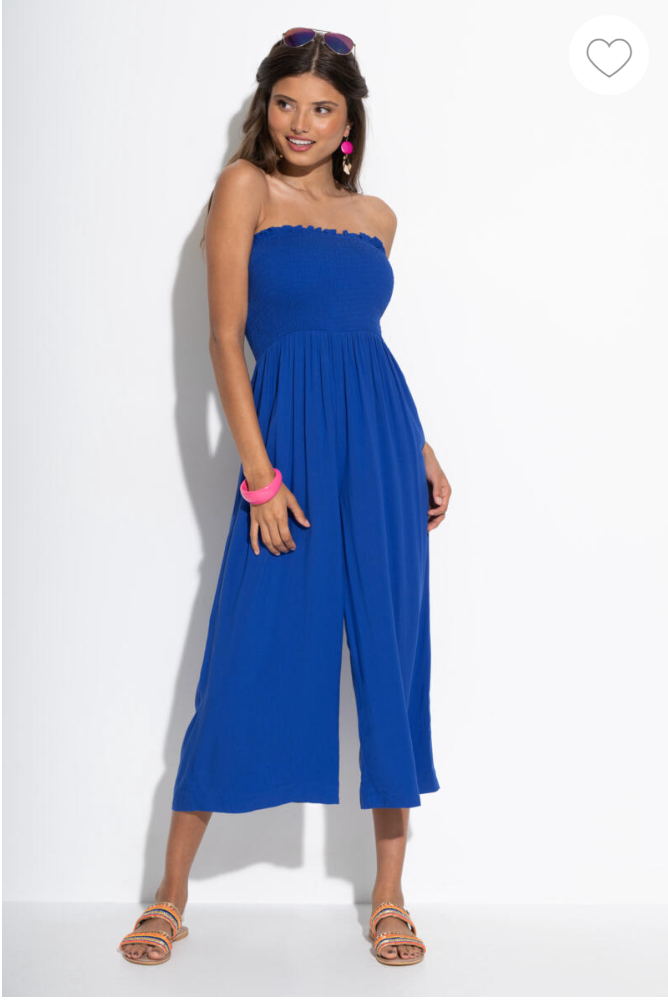 Pour Moi | Strapless Crop Leg Beach Jumpsuit | Ultramarine