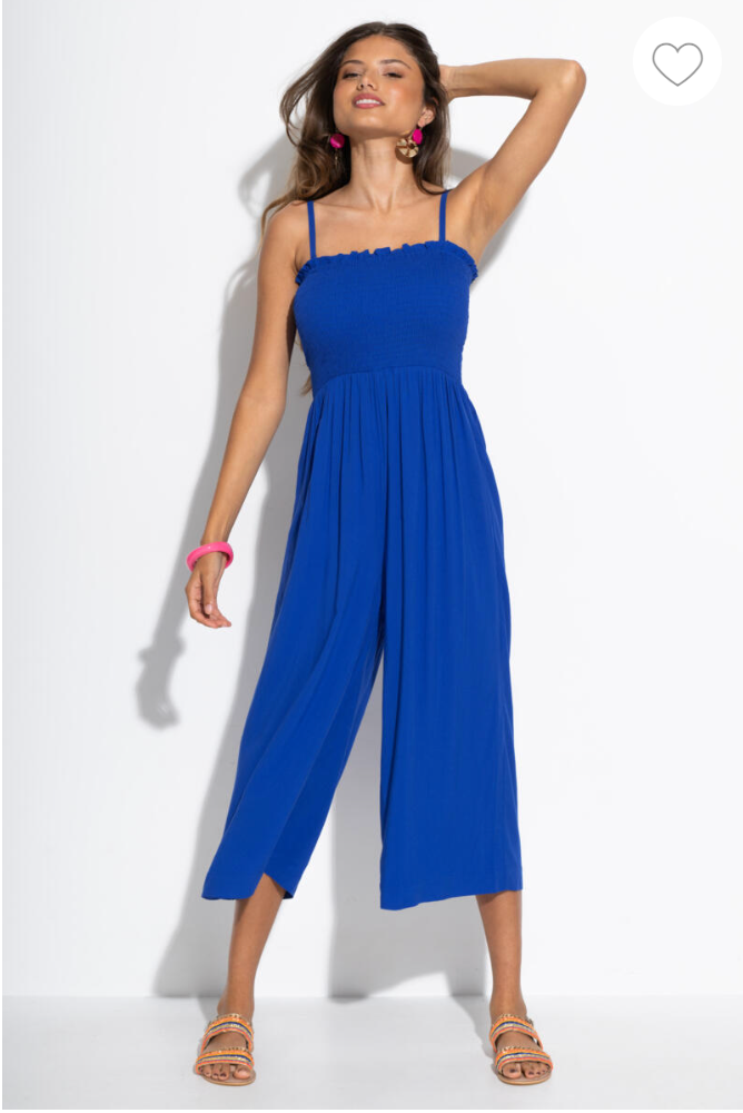 Pour Moi | Strapless Crop Leg Beach Jumpsuit | Ultramarine