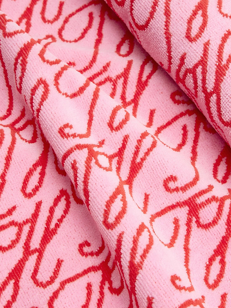 Tommy Hilfiger | Logo Yarn Dyed Velour Beach Towel | TH Script Rose Petal
