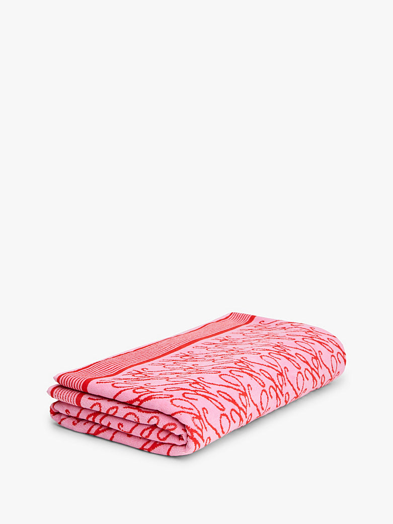 Tommy Hilfiger | Logo Yarn Dyed Velour Beach Towel | TH Script Rose Petal