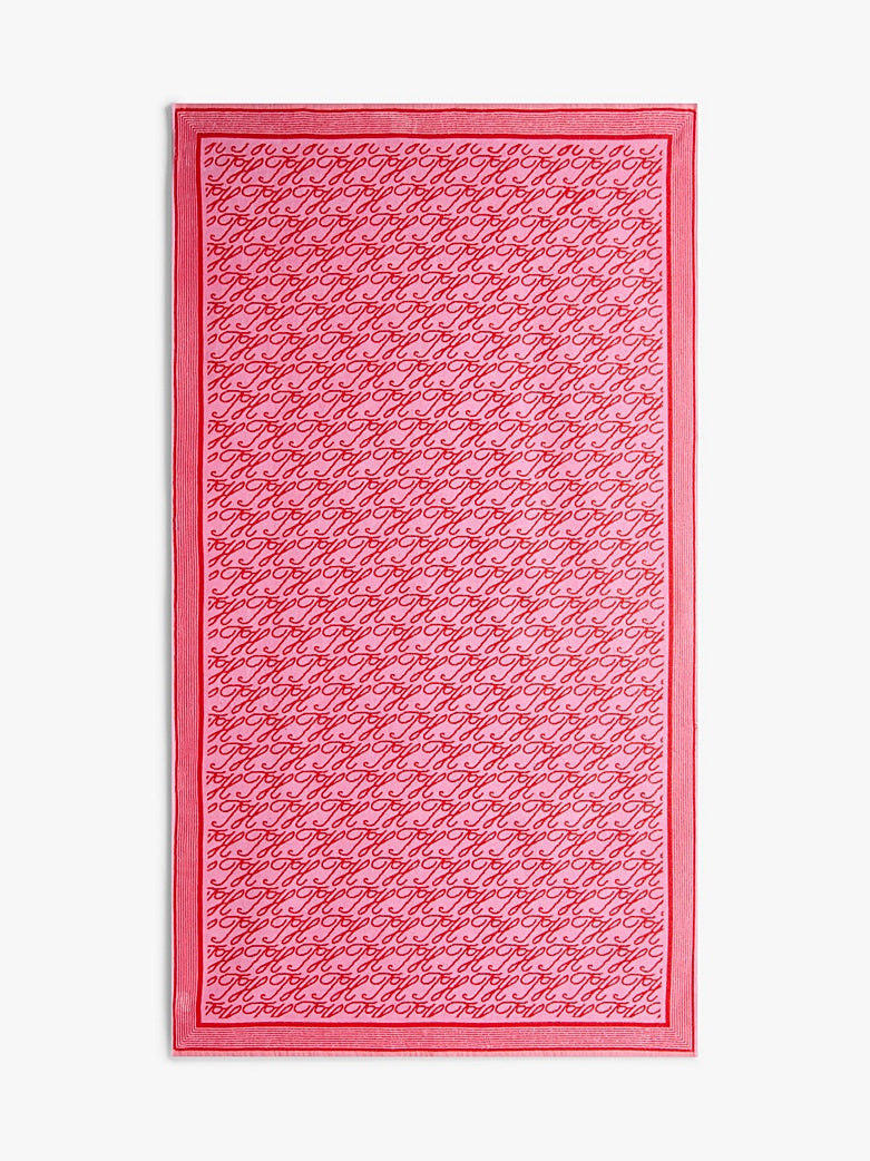 Tommy Hilfiger | Logo Yarn Dyed Velour Beach Towel | TH Script Rose Petal