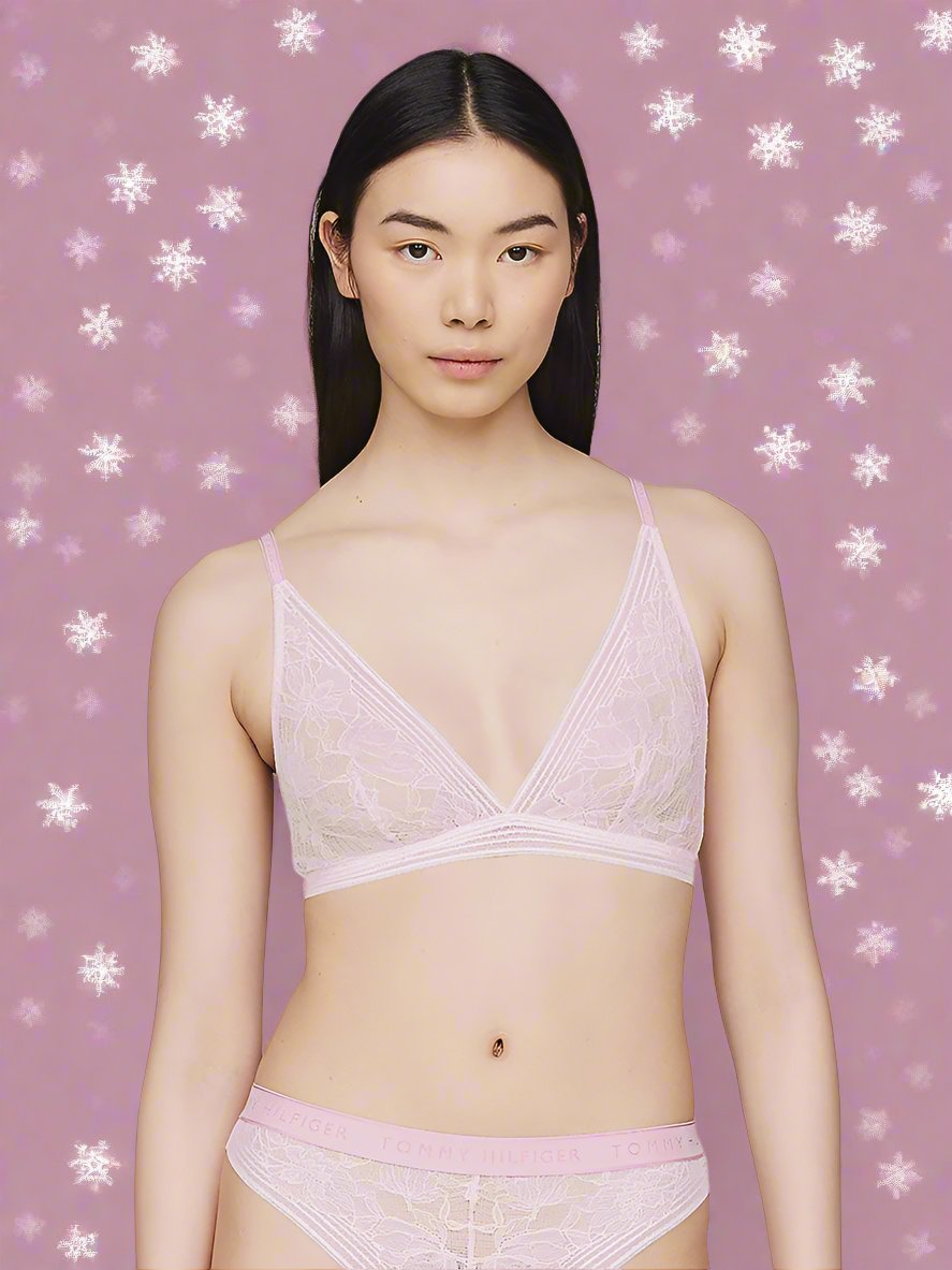 Tommy Hilfiger | TH Logo Lace Unlined Triangle Bra | Pearly Pink