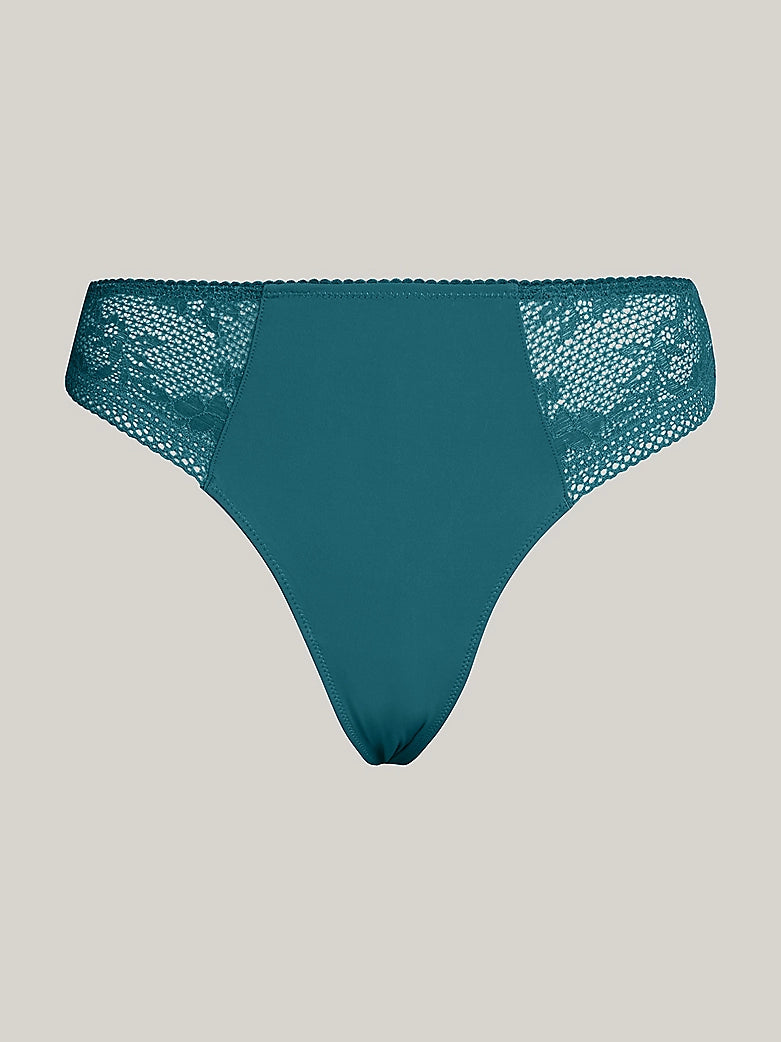 Tommy Hilfiger | Lace Trim Logo Waistband Thong | Turquoise