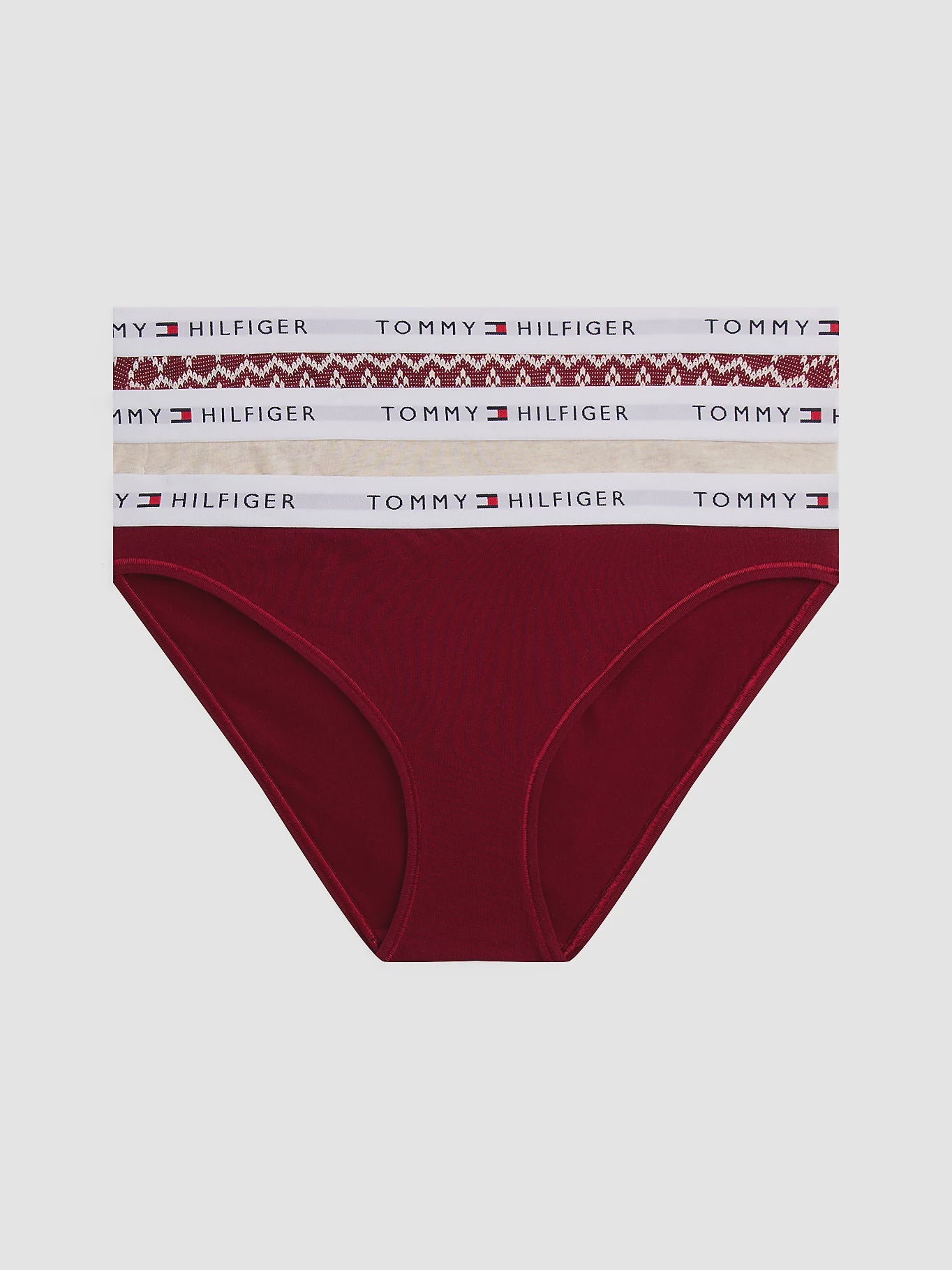 Tommy Hilfiger | Gift 3 Pack Essentials Logo Waistband Briefs | Rouge/ Fairisle/ Ivory