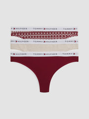Tommy Hilfiger | Gift 3 Pack Essentials Logo Waistband Thongs | Rouge/ Fairisle/ Ivory