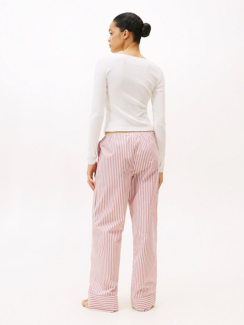 Tommy Hilfiger | Essential Pointelle Poplin Long Pyjama Set | Ecru/ Prim Red