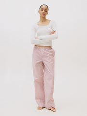 Tommy Hilfiger | Essential Pointelle Poplin Long Pyjama Set | Ecru/ Prim Red