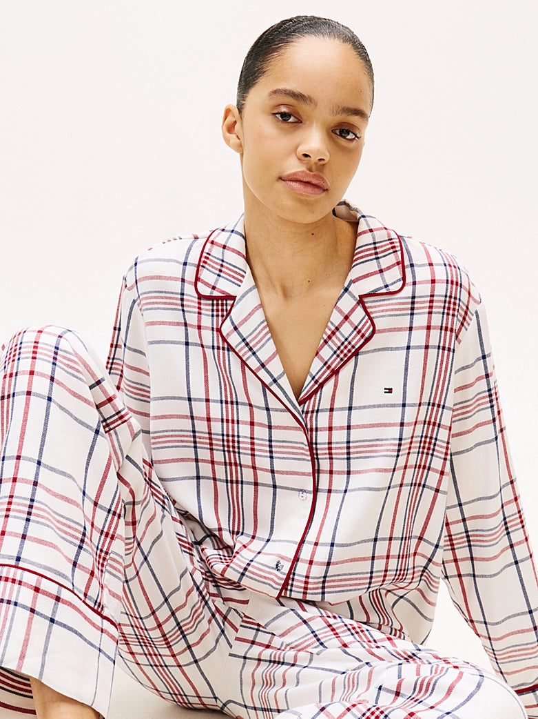 Tommy Hilfiger | Flannel Pyjamas & Slippers Gift Box | City Plaid Ivory Silk