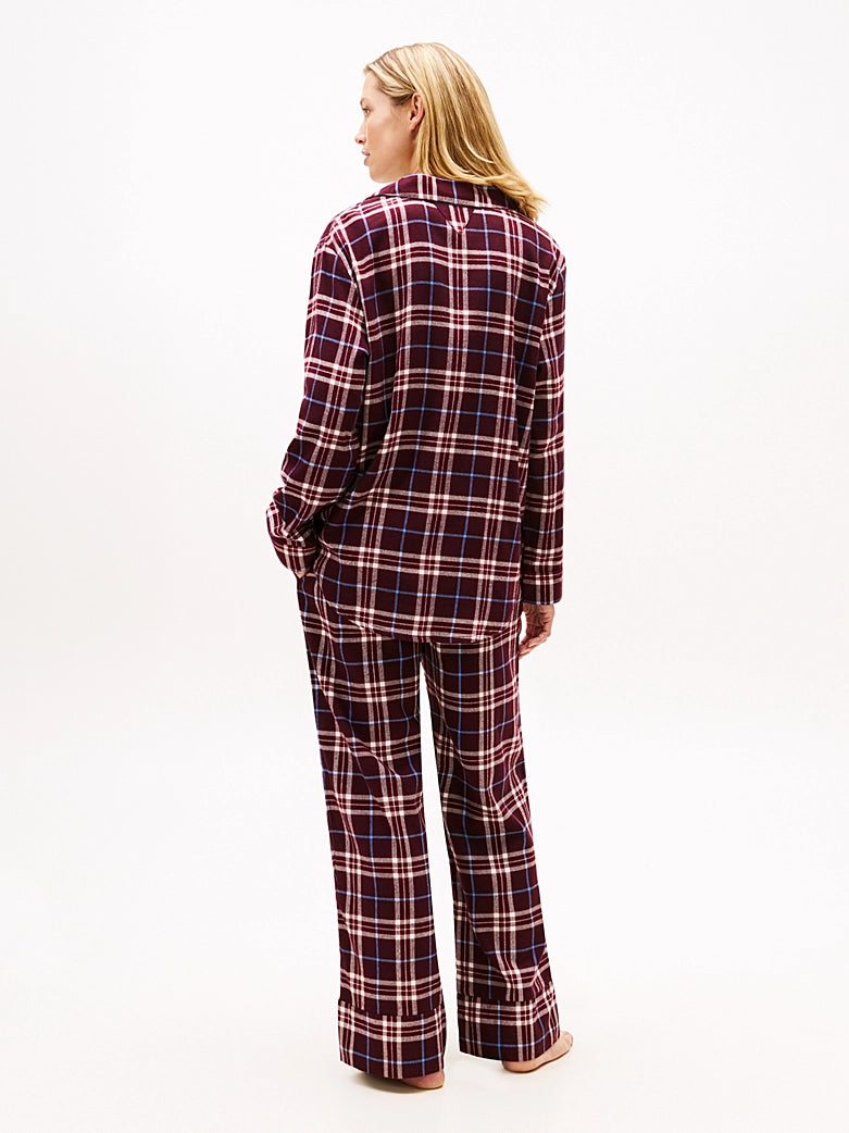 Tommy Hilfiger | Essential Flannel Long Sleeve Pyjama Set | Tartan Reiker Burgundy