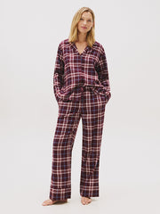 Tommy Hilfiger | Essential Flannel Long Sleeve Pyjama Set | Tartan Reiker Burgundy