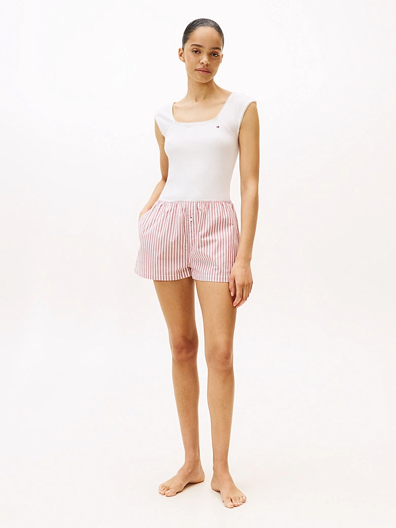 Tommy Hilfiger | Essential Short Pyjama & Eye Mask Gift Set | Ecru/Prim Red