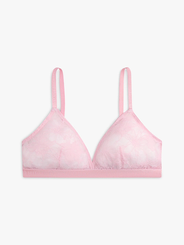 Tommy Hilfiger | Repeat Logo Floral Lace Triangle Bra | Bonita Pink