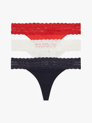 Tommy Hilfiger | 3 Pack Ditsy Lace Tanga Thongs | Firework/ Ivory/ Desert Sky