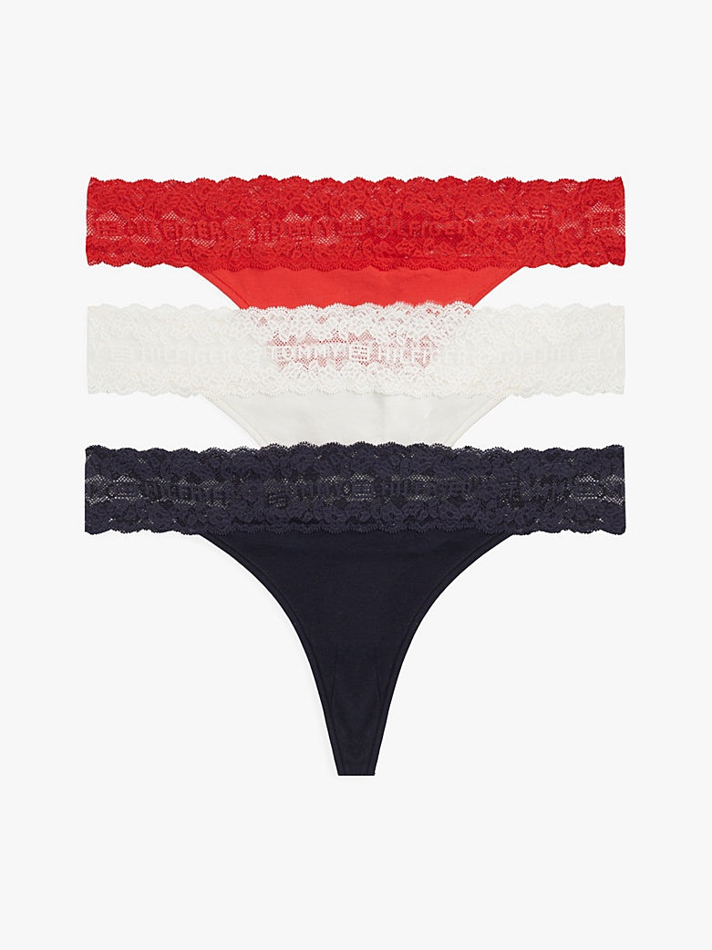 Tommy Hilfiger | 3 Pack Ditsy Lace Tanga Thongs | Firework/ Ivory/ Desert Sky