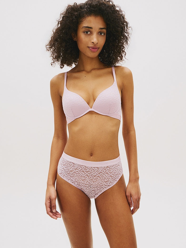 Tommy Hilfiger | Leopard Lace Plunge Push Up Bra | Breezy Orchid