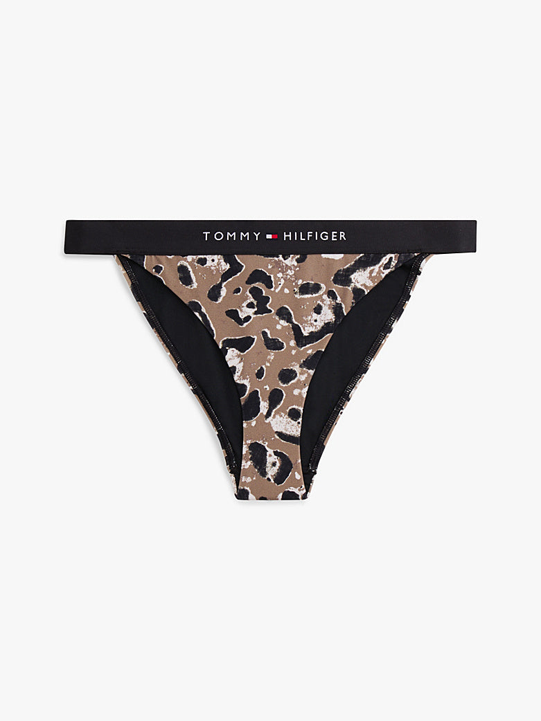 Tommy Hilfiger | Logo Print Cheeky Bikini Bottom | Leopard Nordic Taupe