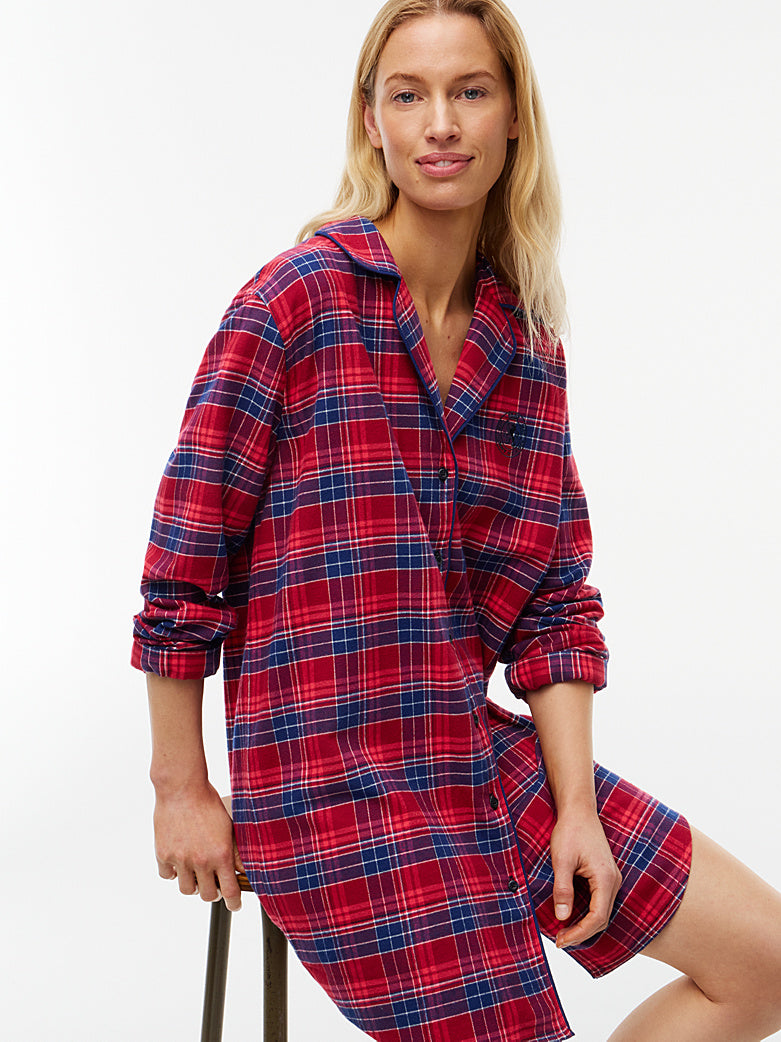 Tommy Hilfiger | Flannel Shirt Night Dress | Check Global Stp Regatta Red
