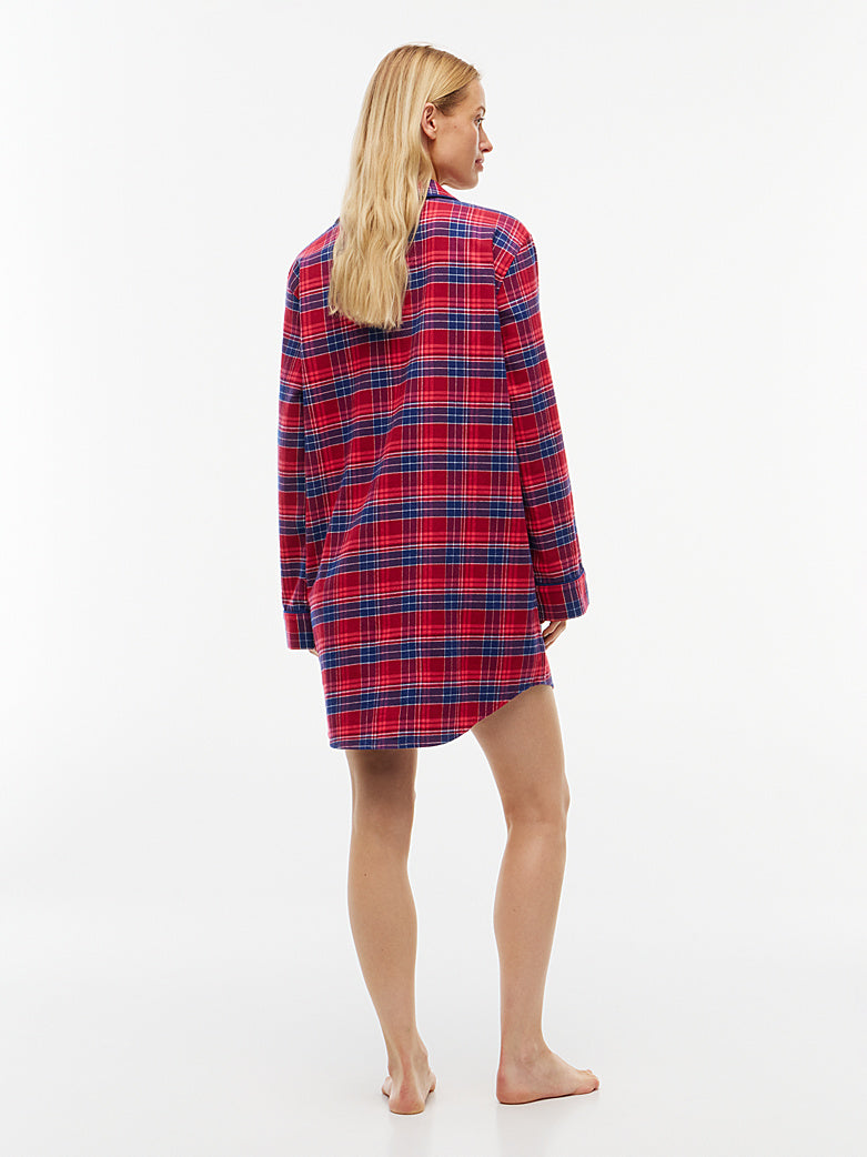 Tommy Hilfiger | Flannel Shirt Night Dress | Check Global Stp Regatta Red